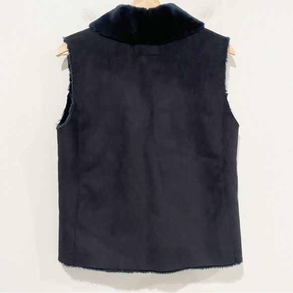 LAUREN Black Faux Suede Vest Lauren Black Label Faux Fur Size Small - Picture 6 of 9